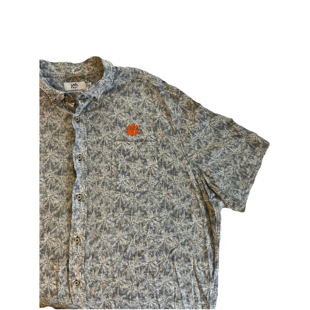Southern Tide Linen Blend Hawaiian Button Floral Shirt‎ Men's Size XXL Clemson